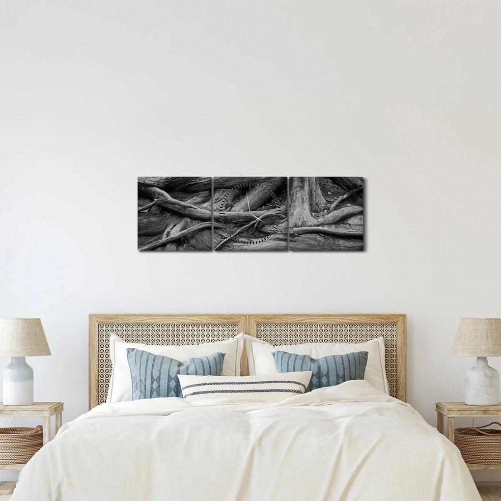 Obraz - Korzenie drzewa (z zegarem) (90x30 cm)