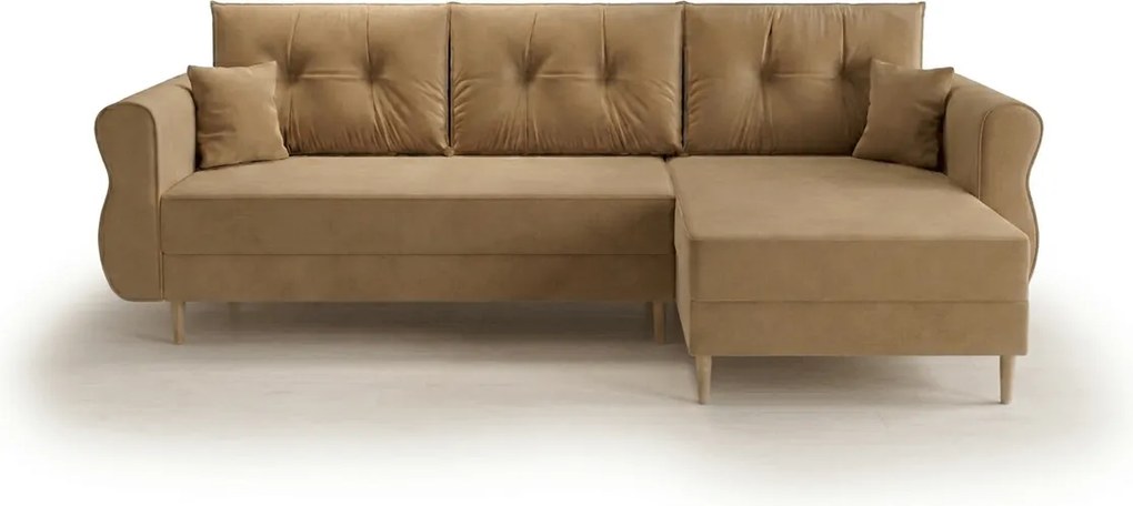 Rozkładana dwustronna sofa w kształcie L SILVIANO 230x140 cm, beżowa