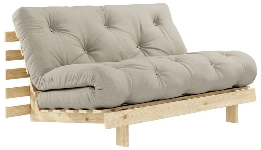 Szarobeżowa lniana rozkładana sofa 140 cm Roots – Karup Design