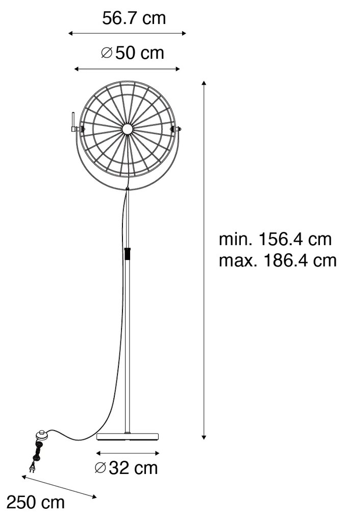 Industrialna lampa podłogowa czarna 50 cm regulowana - HanzePrzemysłowy Oswietlenie wewnetrzne