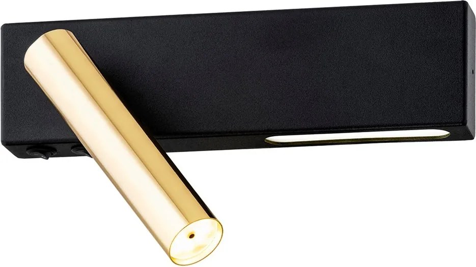 Kinkiet regulowany Jasper lewy czarno-złoty z dwoma włącznikami – LED + G9 lampka do czytania