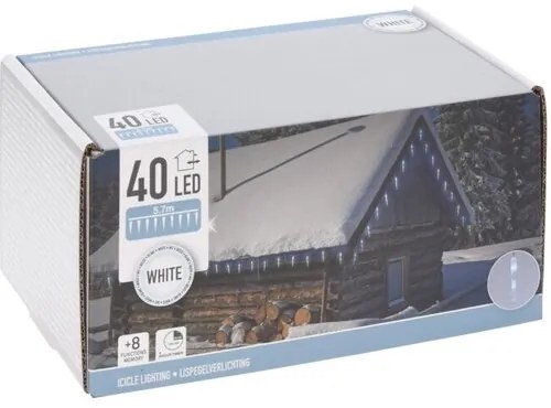 Łańcuch świetlny Sople, 40 LED, 5,7 m zimny biały, timer