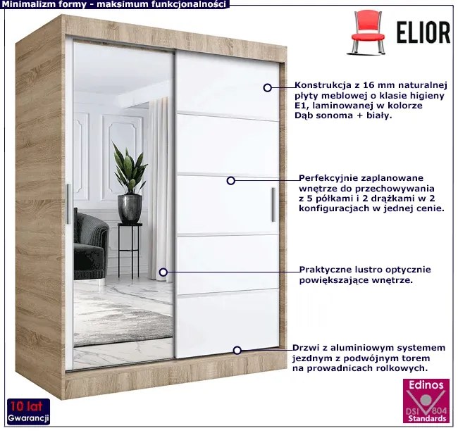 Szafa przesuwna dąb sonoma + biały 150 cm - Ebia 4X