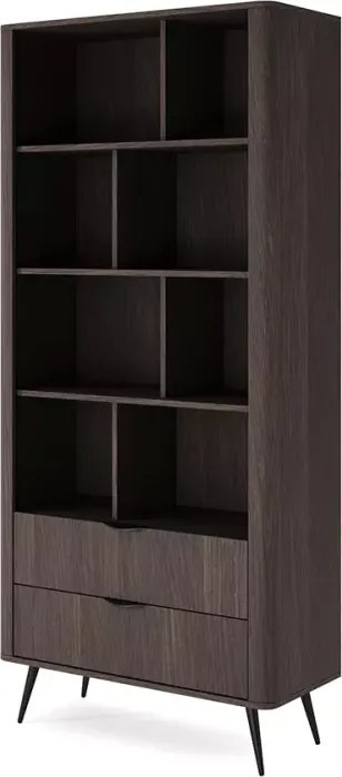 Regał Valeri – elegancki regał z szufladami i otwartymi półkami, nowoczesny design dąb dunin z czarnymi metalowymi akcentami