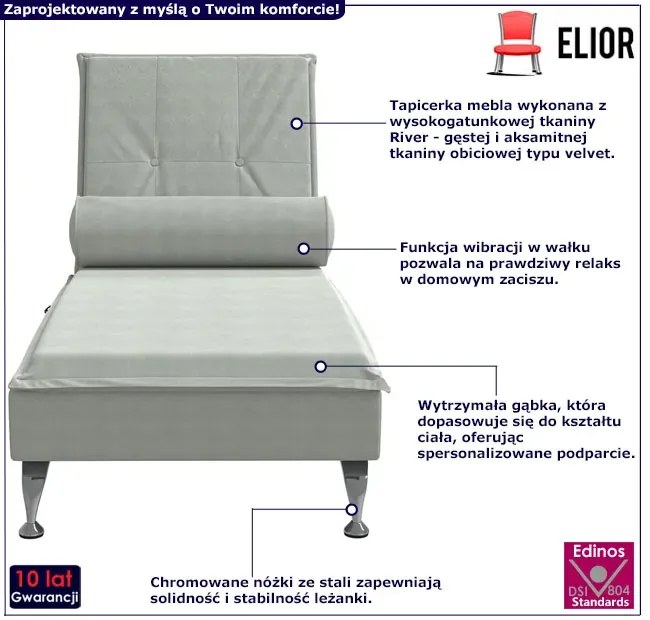 Aksamitna jasnoszara leżanka masująca - Beluso 4X