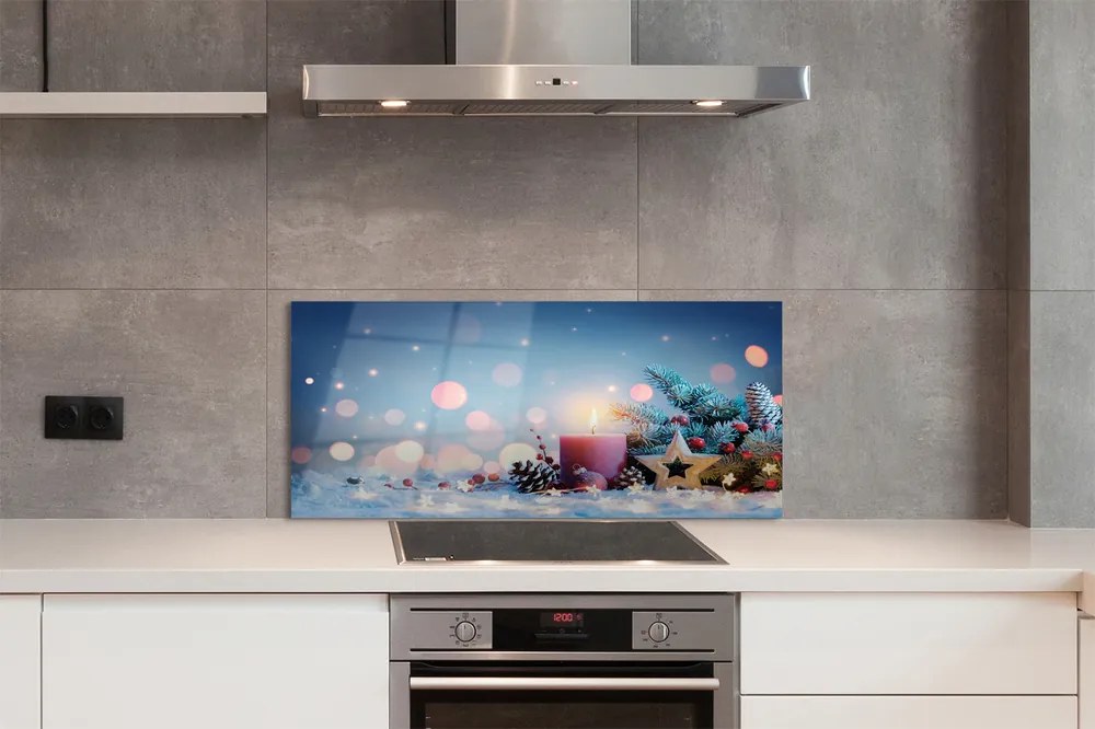 Szklany Panel Wigilijna Świeca i Śnieg