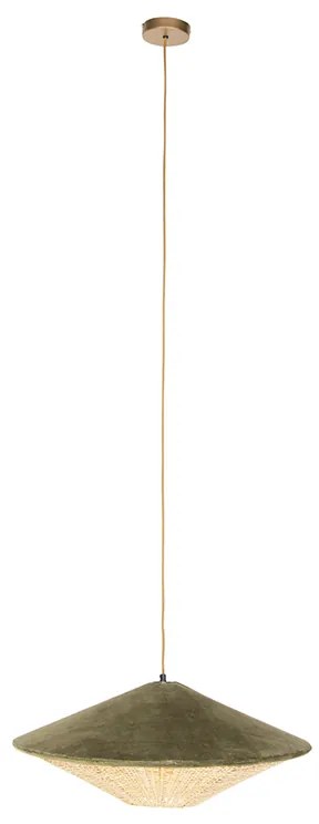 Rustykalna lampa wisząca zielony welur z rattanu 60 cm - Frills CanWiejski/ Rustykalny / Vintage Oswietlenie wewnetrzne