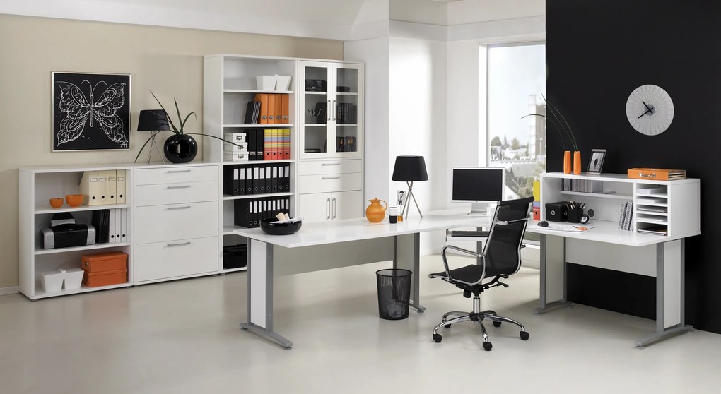 Biurko narożne Prima biały 200x200 szare nogi