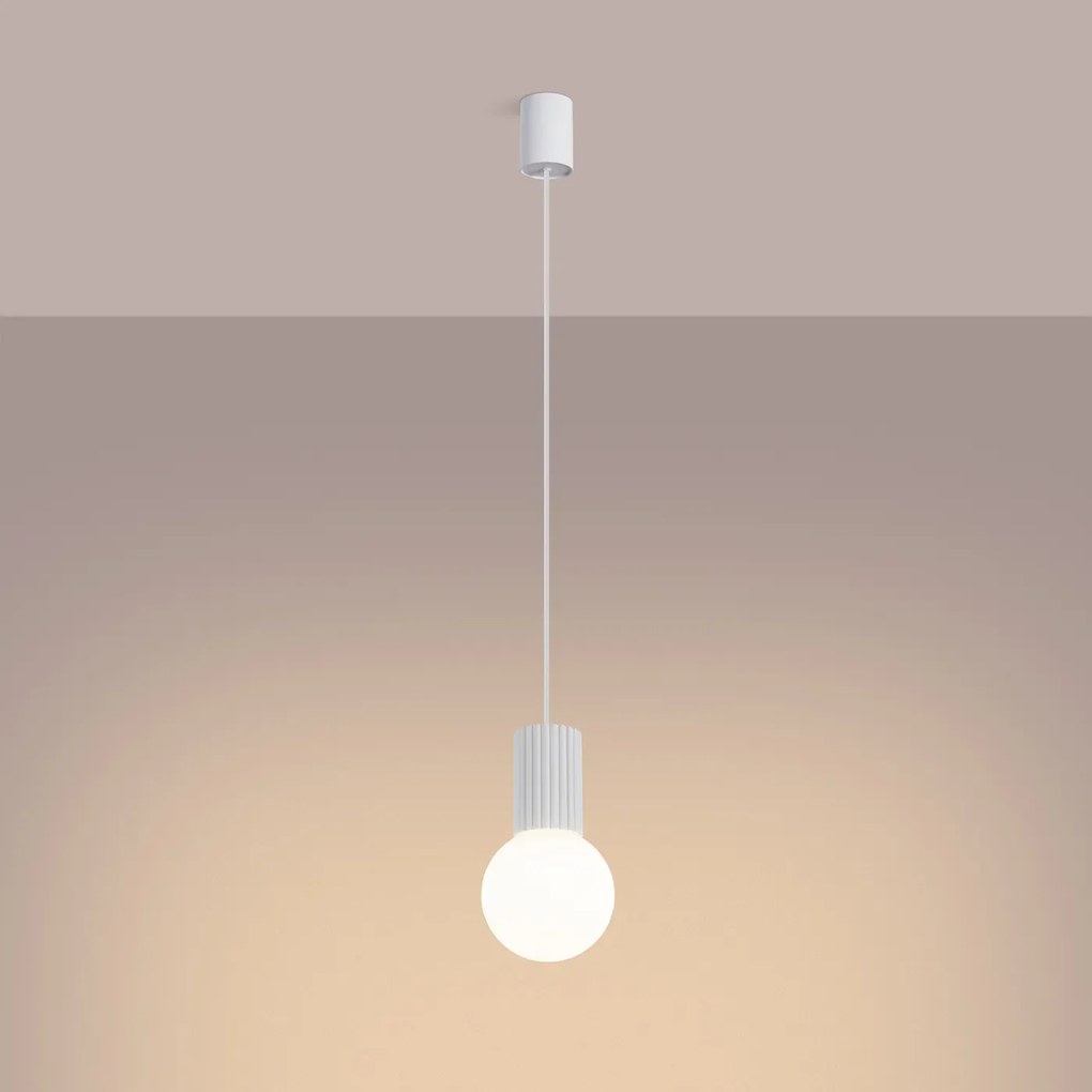 Lampa wisząca HALO 1 biała ryflowana SOLLUX  LIGHTING