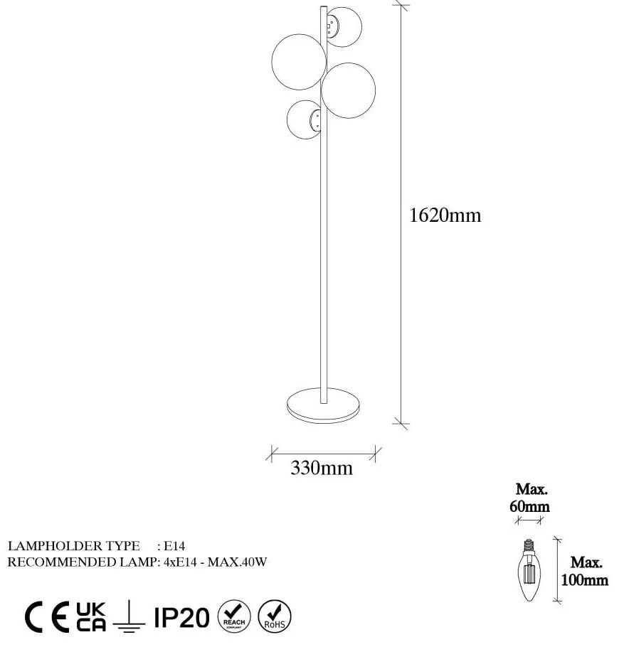 Lampa stojąca w kolorze złota ze szklanym kloszem (wysokość 162 cm) Fazli – Opviq lights