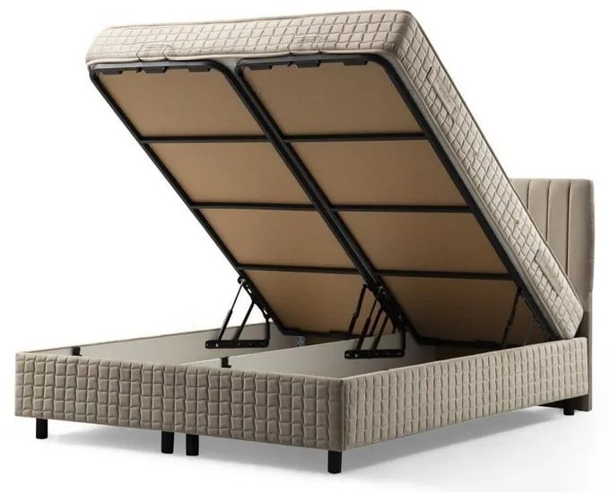 Beżowe tapicerowane łóżko jednoosobowe ze schowkiem i stelażem 120x200 cm Safir – Kalune Design
