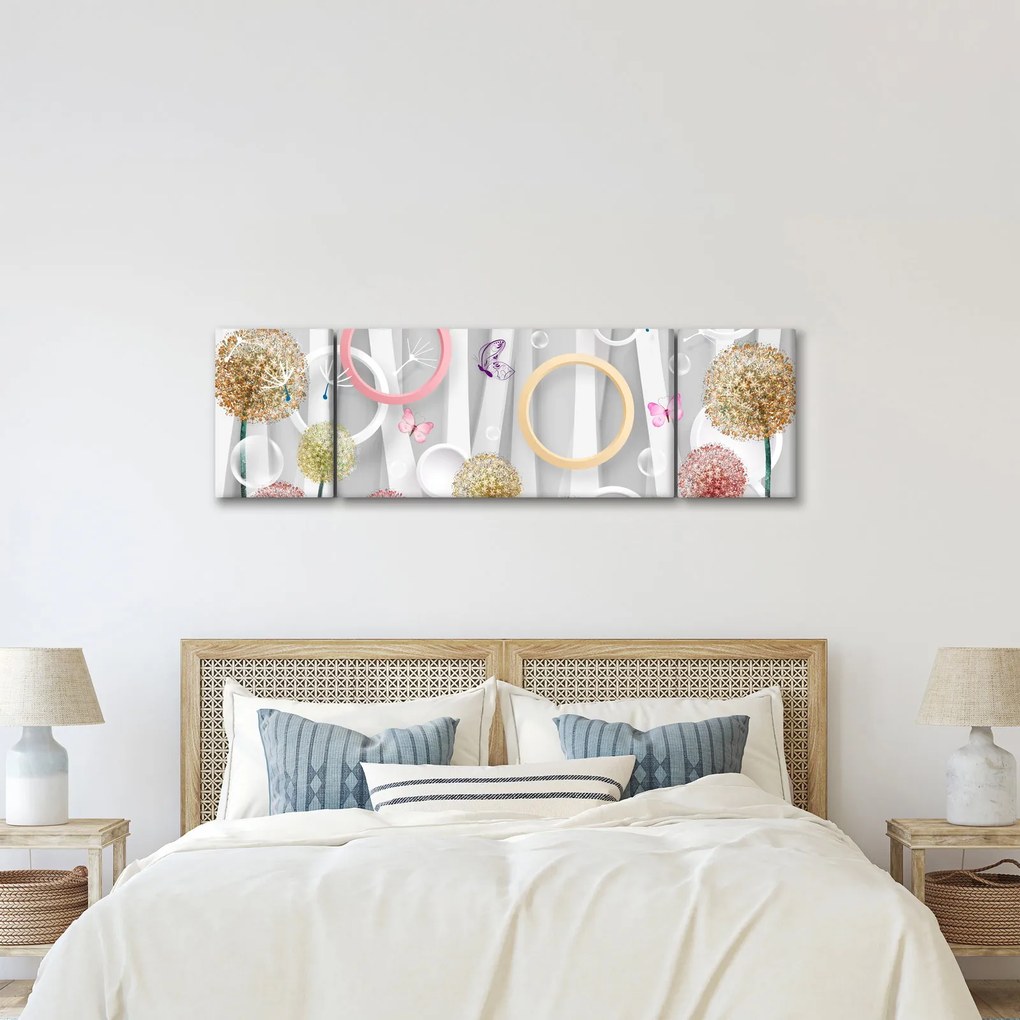 Abstrakcyjny obraz z dmuchawcami (170x50 cm)