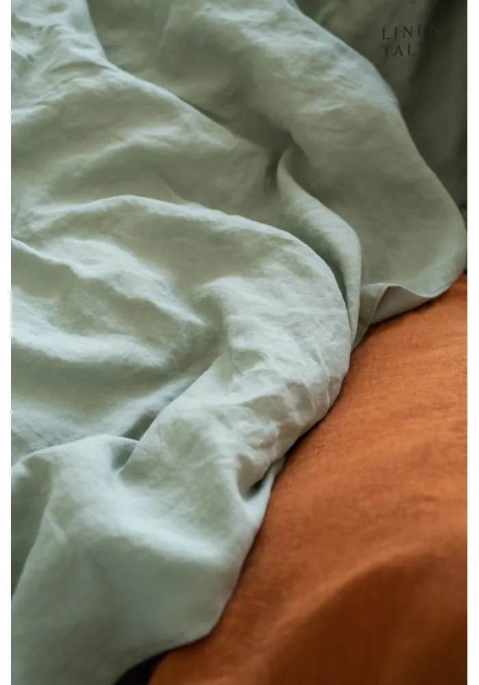 Jasnozielone lniane prześcieradło z gumką 140x200 cm Sage – Linen Tales