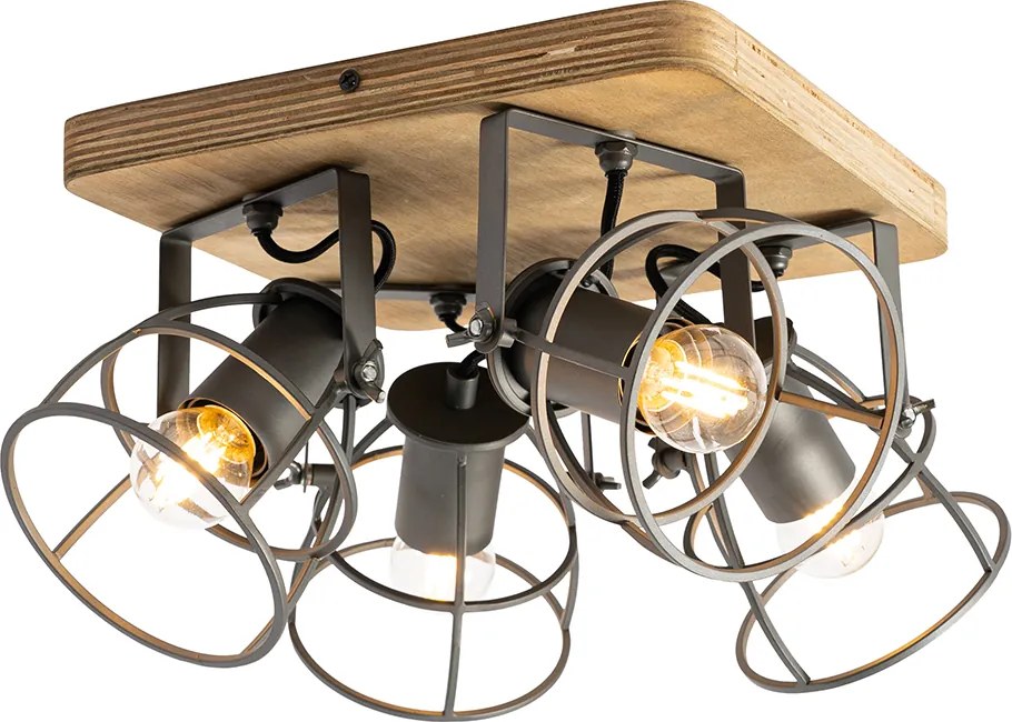 Industrialny reflektor drewniany z ciemnoszarym regulowanym 4-światłowym - Arthur