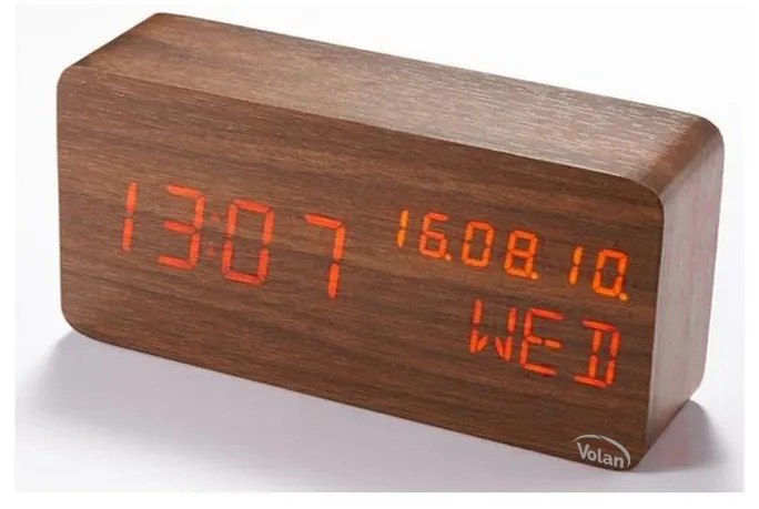 Zegar budzik drewniany led elektroniczny cyfrowy stojący - termometr + data