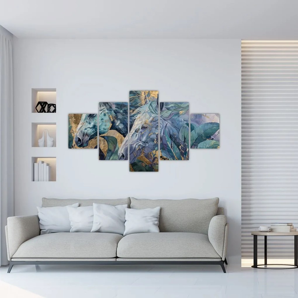 Obraz - Konie na złotym tle (125x70 cm)