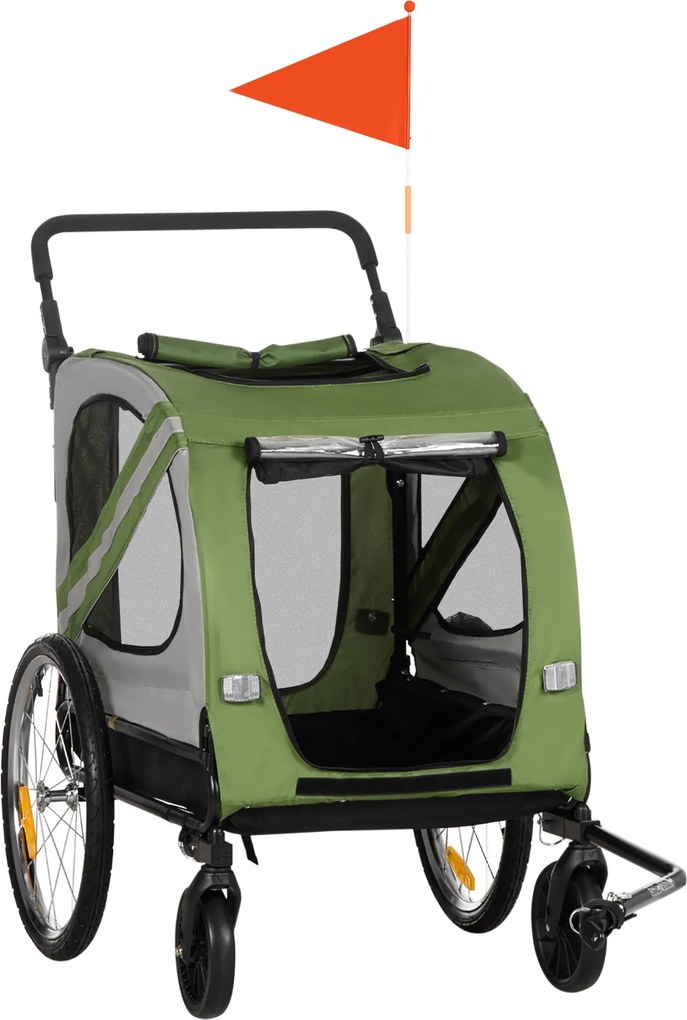 PawHut 2 w 1 Wózek dla psa, Przyczepka rowerowa dla psa, Składany, Odporny na warunki pogodowe, Dla psów do 20 kg, Zielony