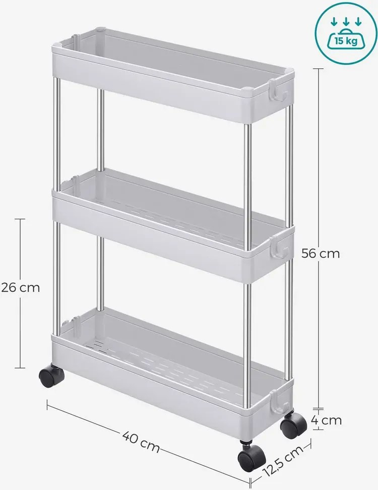 Wąski Regał Biały Na Kółkach Z 3 Półkami Z6-E08