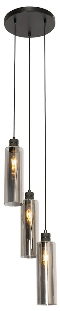 Nowoczesna lampa wisząca czarna z dymionym szkłem 3-światłowa - Stavelot Nowoczesny Oswietlenie wewnetrzne