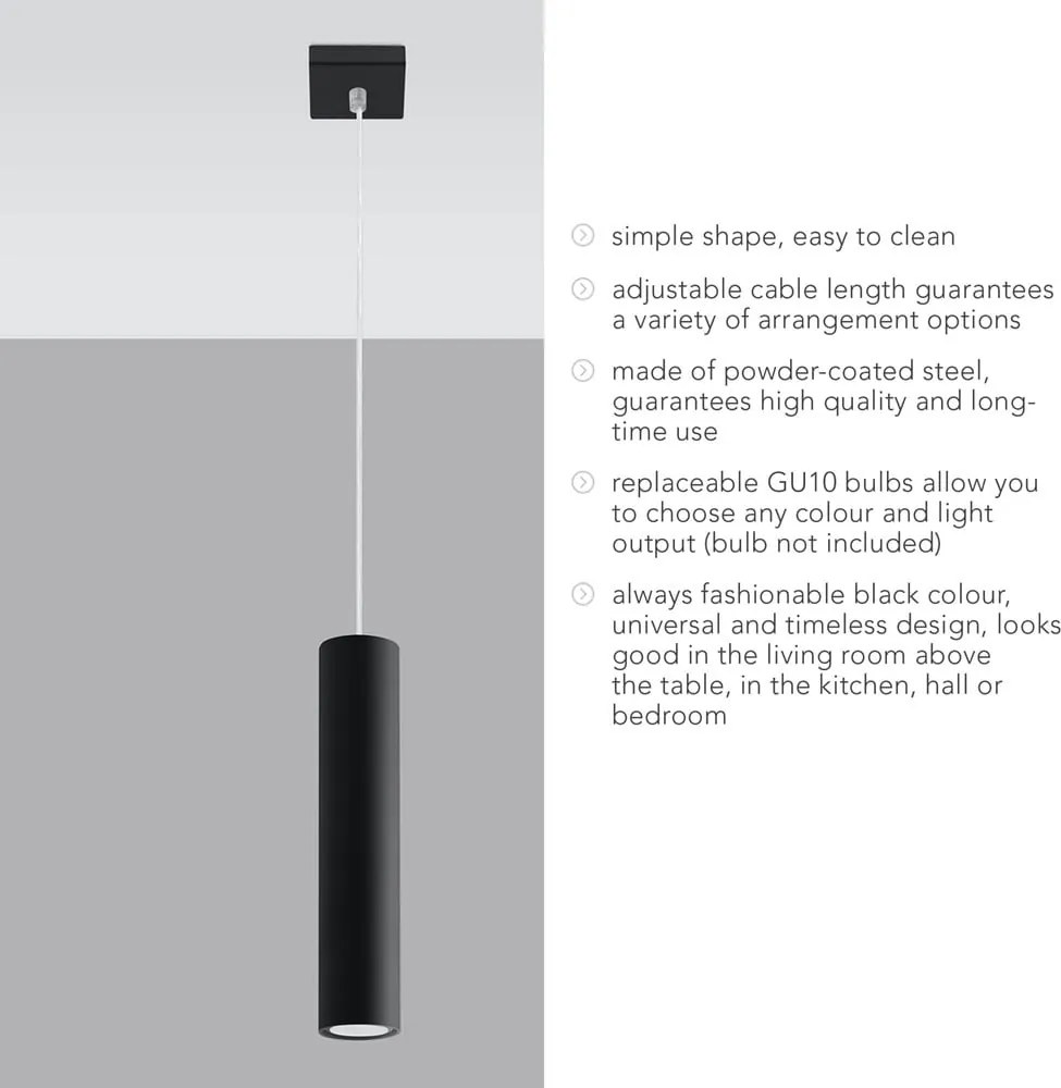 Czarna metalowa lampa wisząca Castro – Sollux