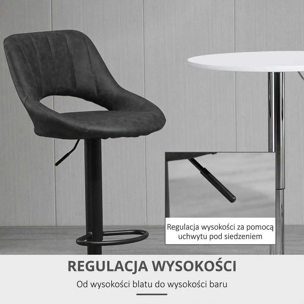 HOMCOM Zestaw 2 hokerów barowych obrotowych skóra ekologiczna regulacja wysokości podnóżek metalowa rama szary | Aosom PL