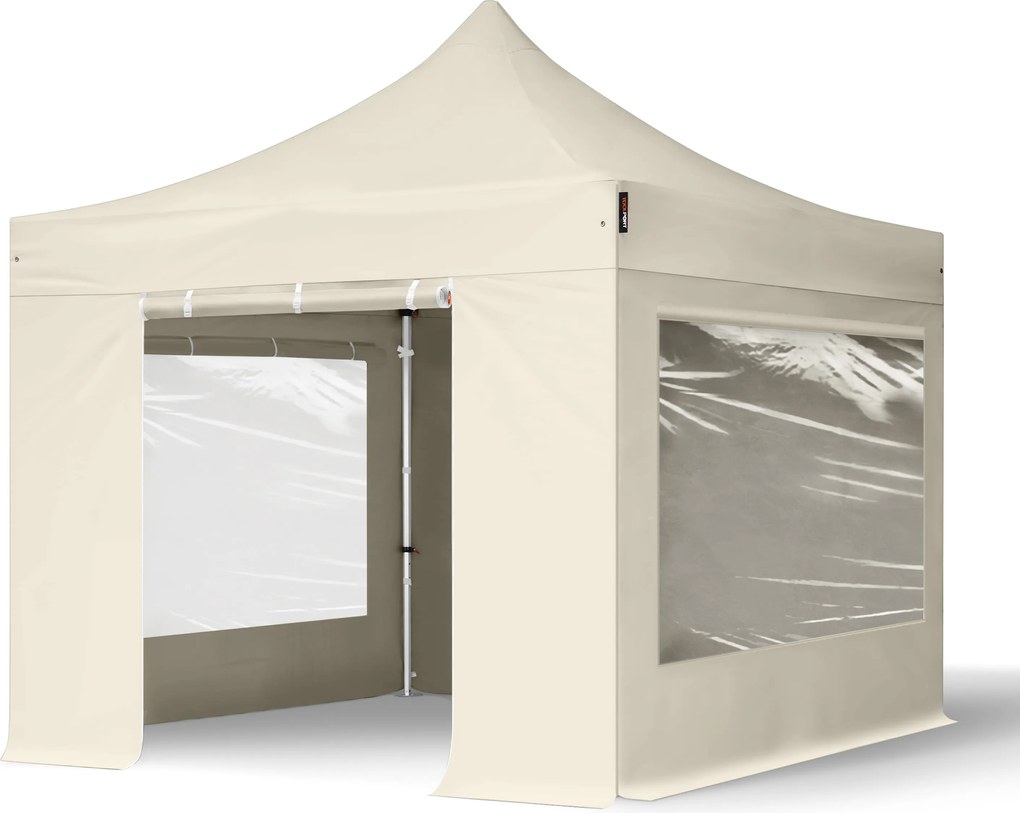 TOOLPORT 3x3 m Namiot Ekspresowy PROFESSIONAL Alu 40 mm, ze ścianami bocznymi, okna panoramiczne , kremowy - (600144)