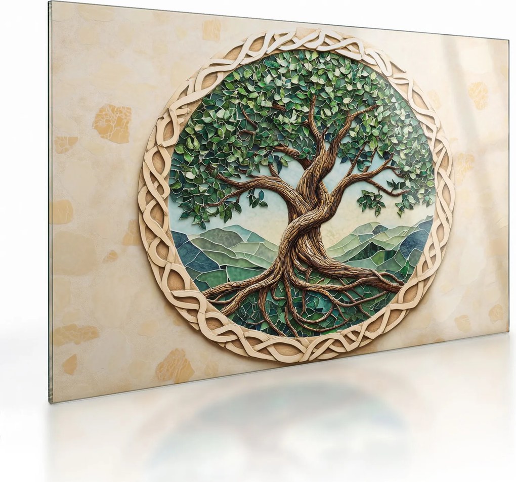 Obraz na szkle – Splecione drzewo życia (70x50 cm)