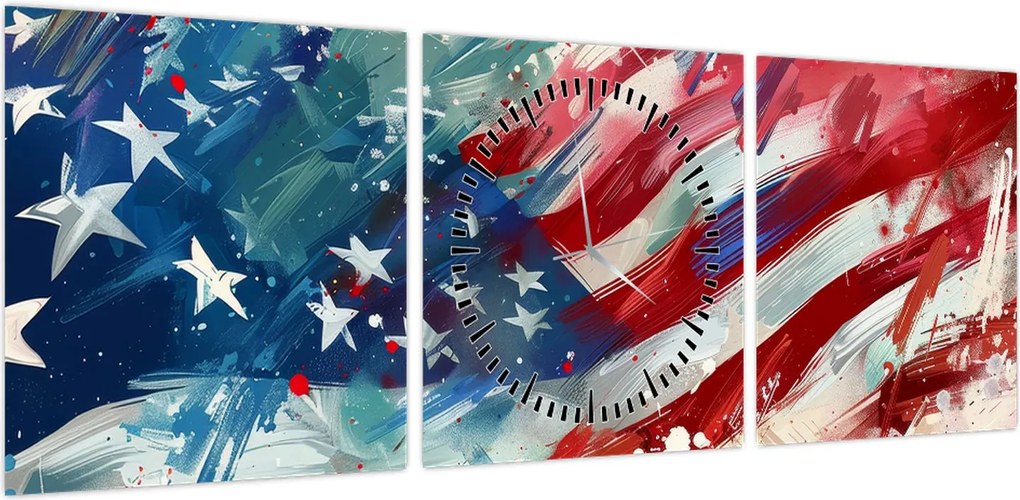 Obraz - Flaga USA (z zegarem) (90x30 cm)