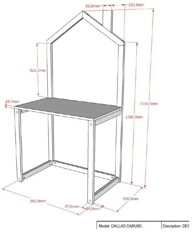 Biurko dziecięce z litego drewna sosnowego 50x80.5 cm DALLAS – Vipack