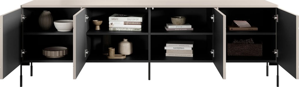 Szafka RTV Sonatia 200 cm czterodrzwiowa na metalowych nogach - kaszmir