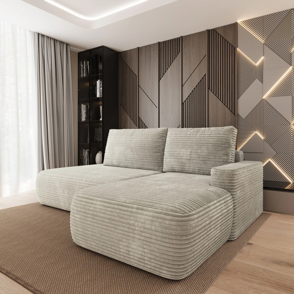 Masseno Narożnik AVINI z funkcją spania i pojemnikiem na pościel Narozniki L, Rozkładana sofa - Jasnoszary, TILIA 83