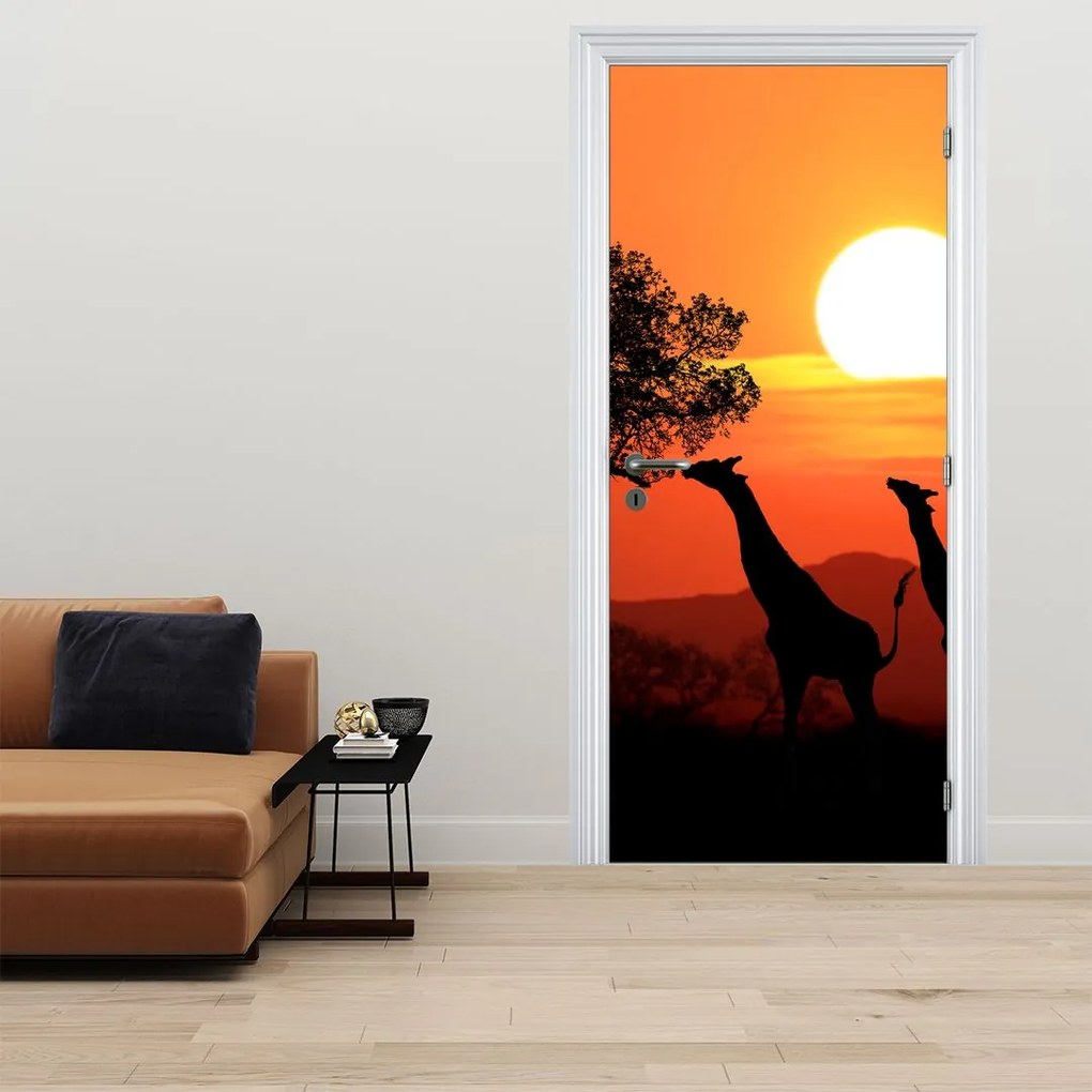 Fototapeta na drzwi - Żyrafy o zachodzie Słońca (95x205cm)