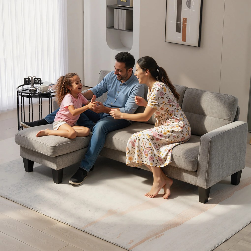 HOMCOM narożnik sofa w kształcie L z odwracalną chaiselongue tapicerowana tkaniną lnianą wygodna kanapa brązowa | Aosom PL
