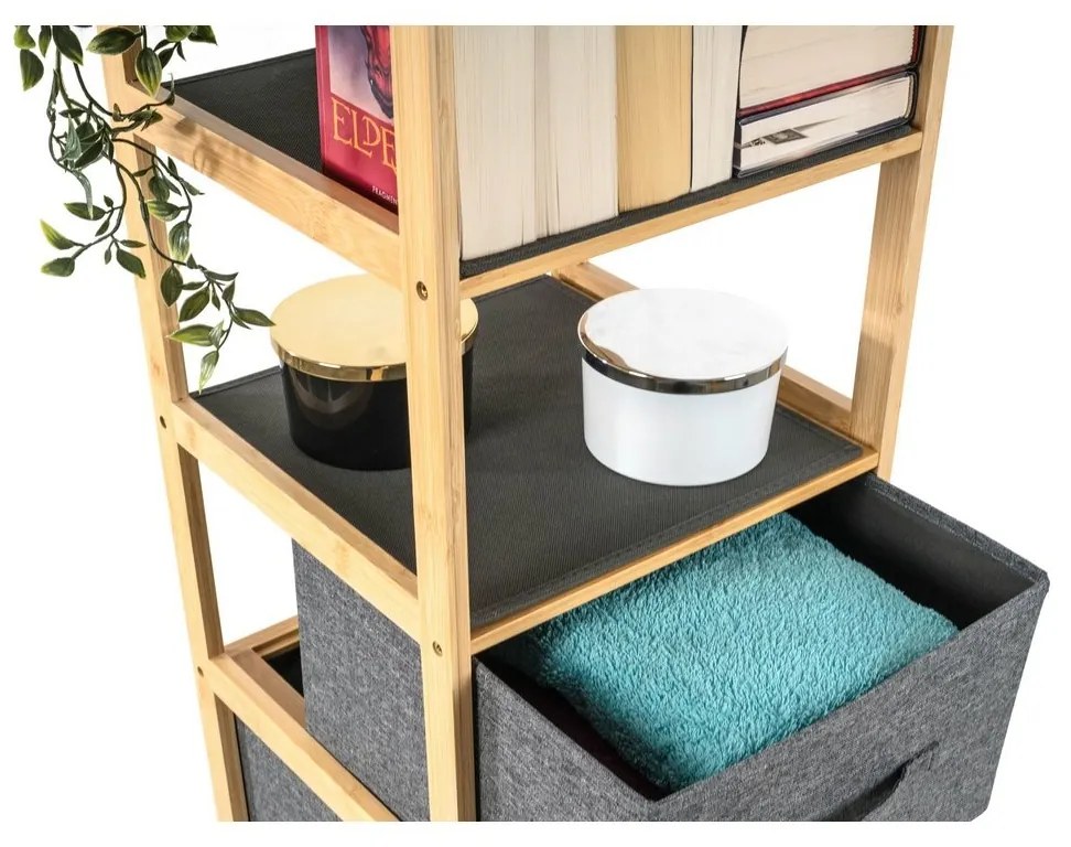 G21 Bambusowy regał z koszykami, 5 półek, szary, 5 pięter