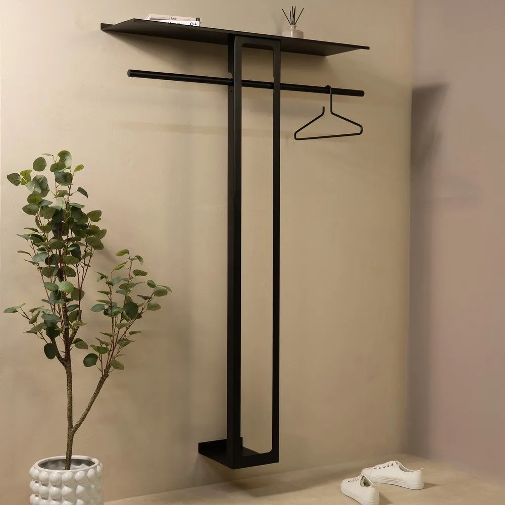 Czarny stalowy wieszak ścienny z półką 100 cm Luno Large – Spinder Design