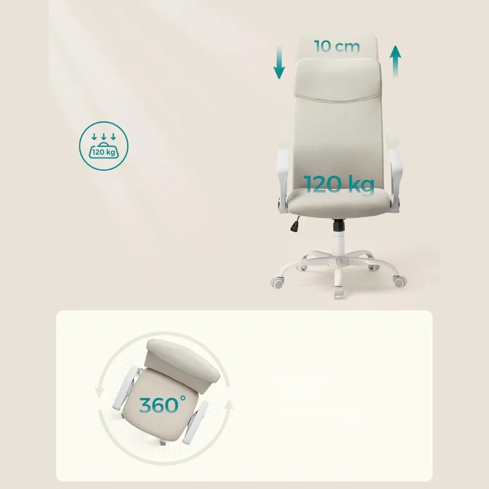 SongmicsHome Krzesło biurowe DINA, max. 120 kg, beżowa/biała
