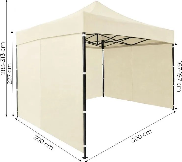 Pawilon ogrodowy eventowy FGA3, 3x3 m, automatyczny ze ściankami - namiot zamykany, beżowy