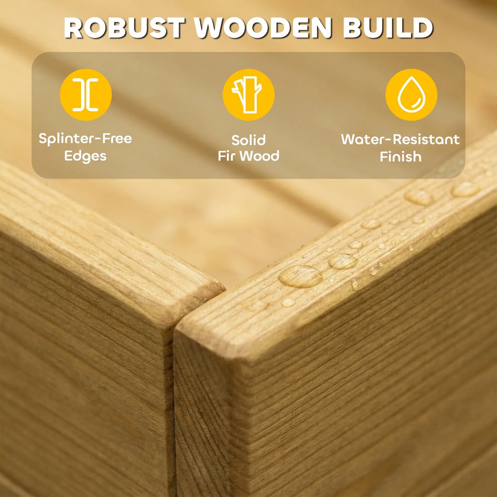 AIYAPLAY Piaskownica 2-częściowa 150x90 cm drewniana z siedziskiem, schowkiem, płytą grzewczą, wyjmowanym zlewozmywakiem i koralikami abakusa, żółta | Aosom PL