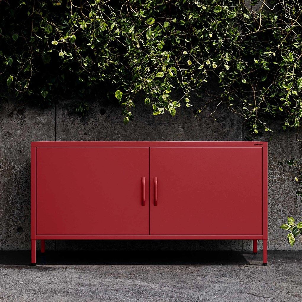 Szafka RTV metalowa na nóżkach czerwona, 1150x595x400 mm: ROSA Modern
