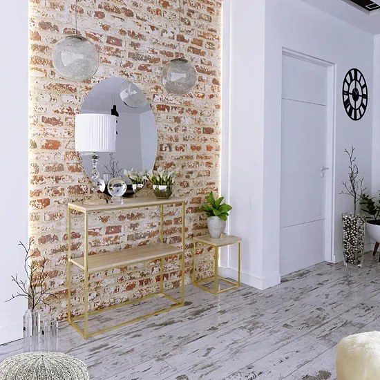 Stojak na kwiaty z metalowym stelażem złoty + dąb sonoma M1-C72