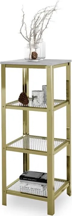 Wąski regał w stylu glamur złoty + beton E0-T57