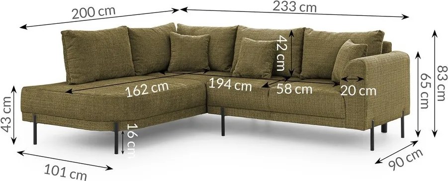 Zielony narożnik z tkaniny szenilowej (lewostronny/w kształcie litery L) Mauris – Ropez