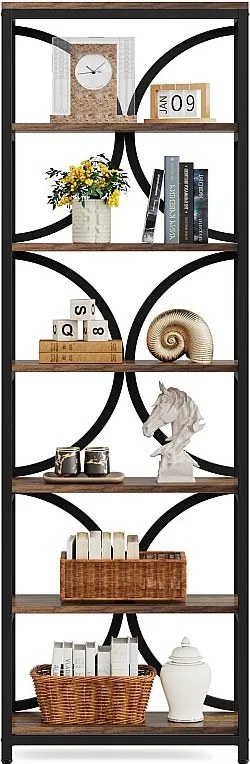 Regał na książki 6-poziomowy, industrialny, wysoki regał na książki z półkami do przechowywania, 200 cm wys., wąski regał ekspozycyjny