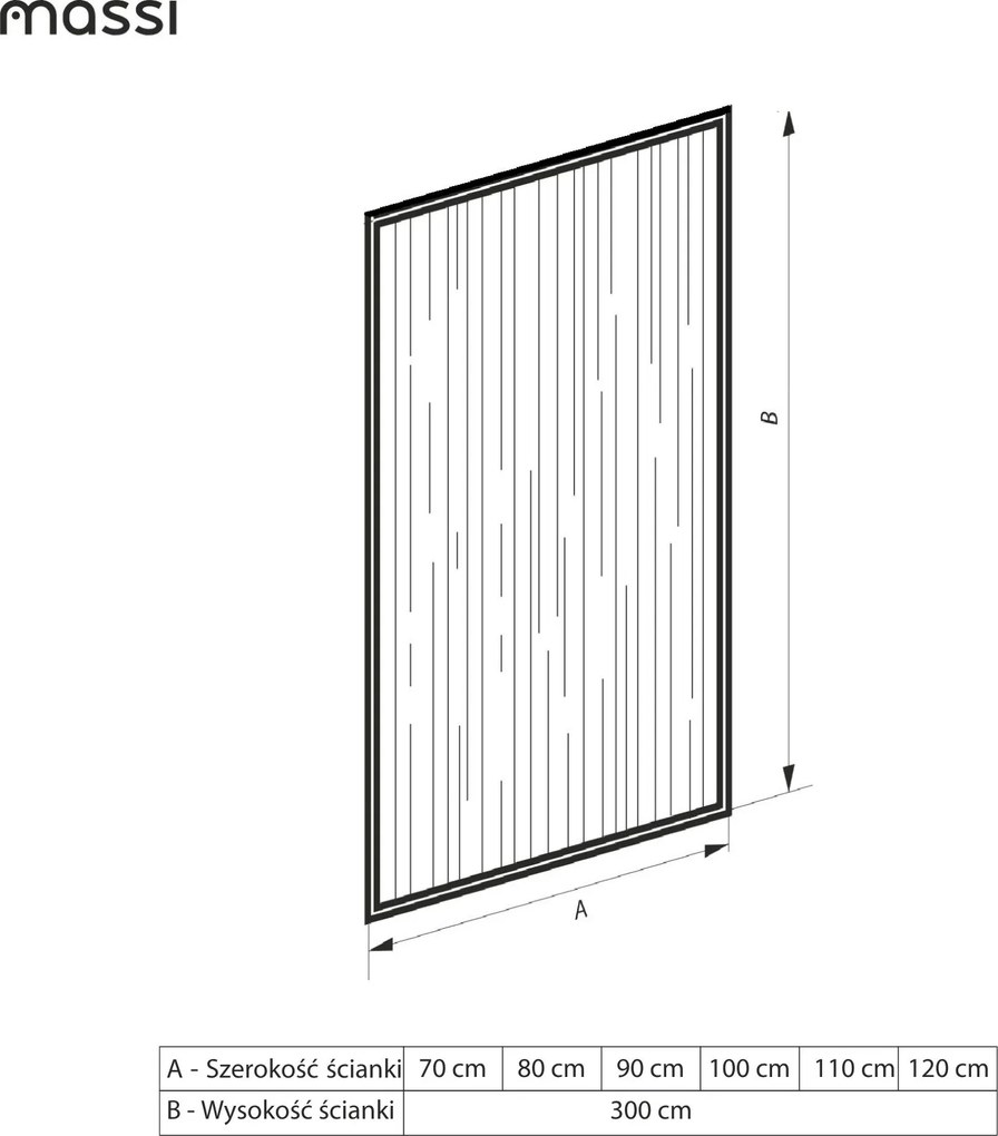 Ścianka prysznicowa ryflowana w czarnej ramie ARTE WELLE XXL Clear szkło transparentne ryflowane | Różne rozmiary : Kolor ramy - czarny, Rozmiar - 70 x 300 cm