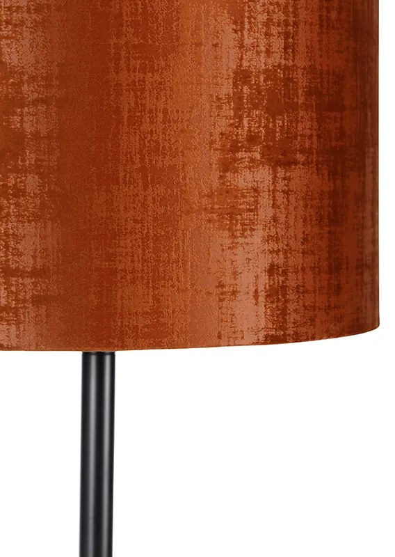Lampa stojąca z czarnym abażurem z aksamitu w kolorze pomarańczowym 40 cm - Simplo Nowoczesny Oswietlenie wewnetrzne
