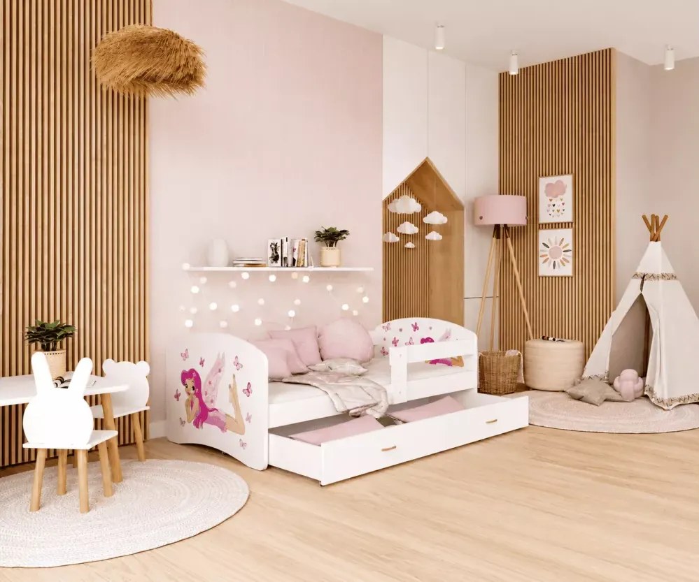 Łóżko dziecięce Dafin II z szufladą 80x140-80x190 MDF barierka stelaż Flex