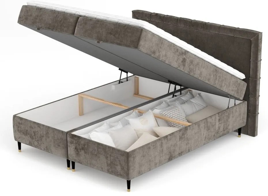 Ciemnoszare łóżko boxspring ze schowkiem 180x200 cm Voyage – Maison de Rêve