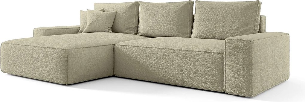 NAROŻNIK MONA z funkcją spania QUELLE 06 Beżowy Lewy Sofa w kształcie L z pojemnikiem na pościel, sofa rozkładana, sofa do salonu