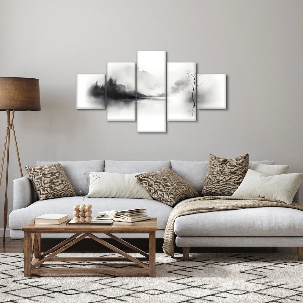 Obraz - Malowany tuszem krajobraz (125x70 cm)