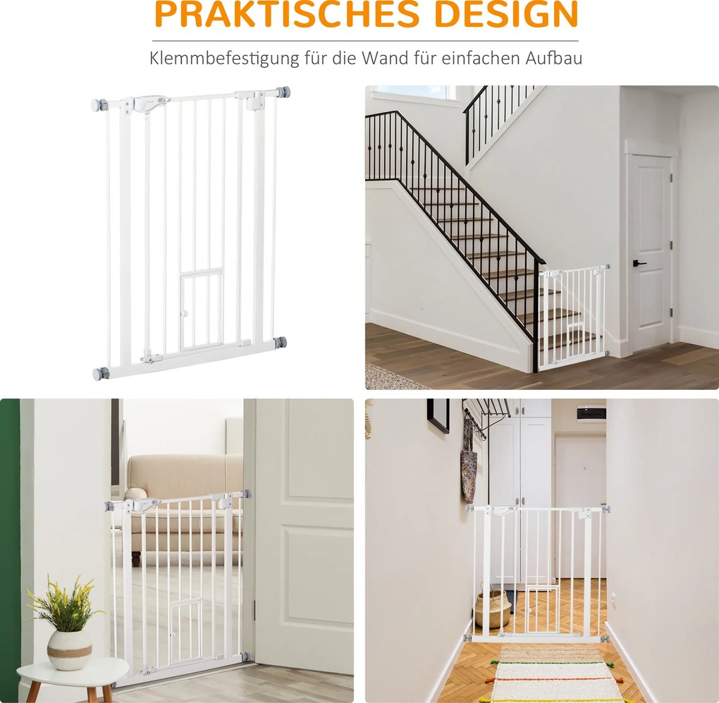 PawHut Barierka Zabezpieczająca Drzwi dla Psów z Ochraniaczem Ściany Biała 74-80x5x91,4cm | Aosom PL